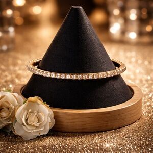 Gold Toned Cubic Zirconia Solid Bangle Bracelet